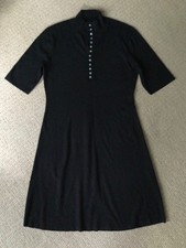 THEORY black fine knit short sleeved viscose poly dress tiny buttons Women  s M