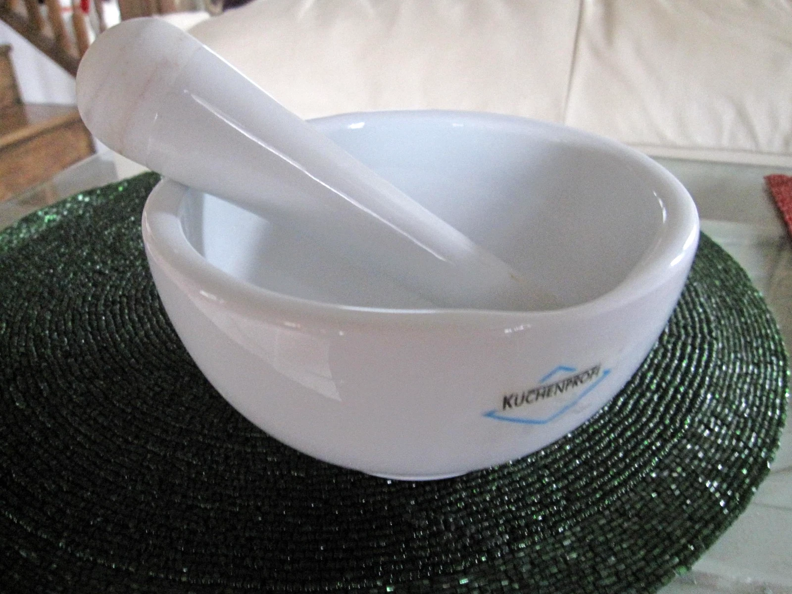 Kuchenprofi White Natural Stone Mortar Bowl 6" Diameter & Pestle Set Heavy Duty