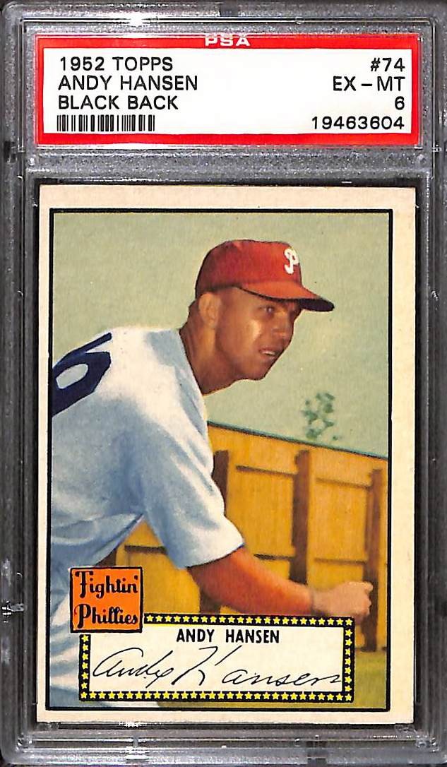 1952 Topps #74b ANDY HANSEN BLACK BACK PSA 6 EX-MT 19463604