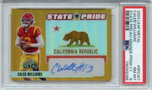 2024 Metal Caleb Williams State Pride ORANGE PRIZM Rookie RC Auto #'D 1/1 PSA 8