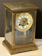 Non Running Antique Waterbury Brest Model Mantle Clock Brass Beveled Glass