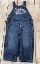 OshKosh B'Gosh Denim Overalls Bibs Blue Jeans Vestbak Spell Out Size 24 Months