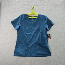 Dickies Women Scrub Top M Teal EDS Essentials Mock Wrap Logo Short Sleeve NWT