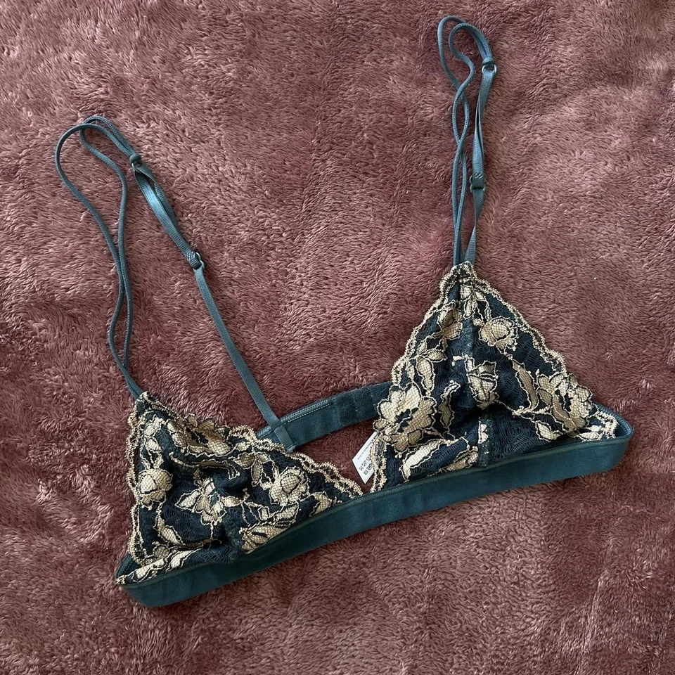 Urban Outfitters 无内衬花卉花边胸罩蓝绿色金色女式 S 码波西米亚 — 第 2/4 张图片