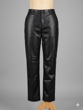 Image of Friends Like These Black Faux Leather Straight Leg Trousers - UK 14 RRP £40
