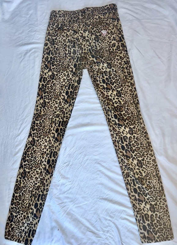 Guess Womens Black Brown Leopard 1981 High Rise Skinny Denim Pants Jeans Sz 25