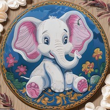 Round Shape Latch Hook Rug Kits White Elephant for Adults Onesize,