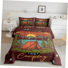 Camper Bedding Set for Travel Trailers,Tent Camping Queen Brown Green
