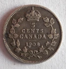 1908 CANADA 5 CENTS - Excellent Silver Coin - Lot U17