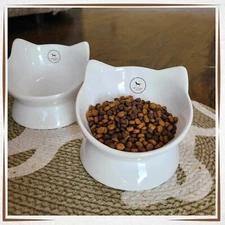 Raised Tilted Cat Bowl - Ceramic - Cat Ears - Cat Bowl - 3 colors
