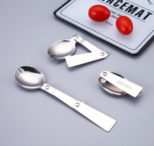 Folding Spork Spoon Set Stainless Steel Camping Travel Lunch Box Flask Fork 2pcs