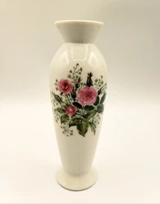 Lefton Hand Painted Roses Porcelain Bud Vase Vintage Floral Numbered Org Sticker