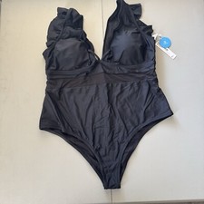 CUPSHE Women  s Black One-piece Bathing Swimsuit Size 3X Ruffled Straps NWT