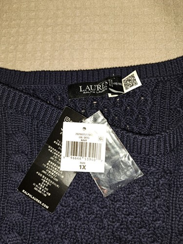 NWT Lauren Ralph Lauren Navy Blue Cable Knit Pullover Sweater 1X - Picture 8 of 10