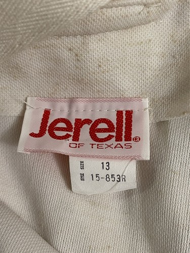 Vintage 70s Jerell of Texas White Tan Poly/Silk Romper Jumpsuit Bell 34" W L 13 - Picture 2 of 10