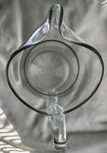 Clear Glass Heavy Weight 7 cup Etched Pitcher With Gold Trim - Picture 4 of 5