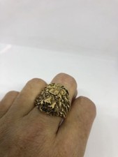 Vintage Golden Stainless Steel Lion Head Crest Size 13 Men's Leo Ring