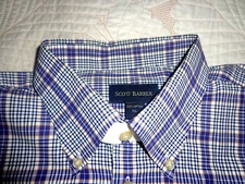Scott Barber Casual Shirt Mens XL Blue Plaid 100% Cotton Button Down