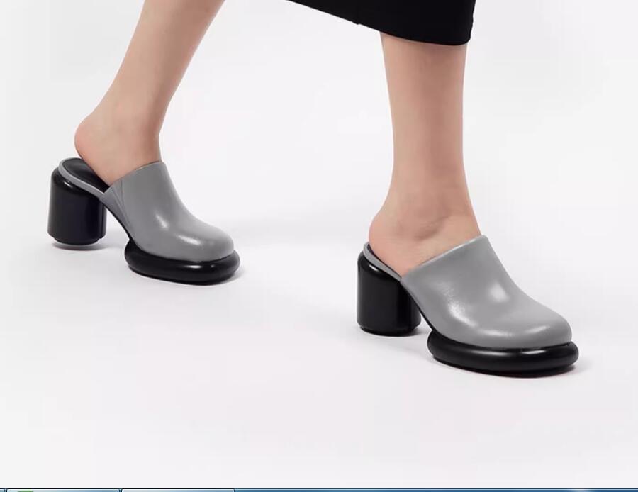 SAOLA Scarpe donna estive nuove tacco a blocco slip suola spessa personalità punta tonda