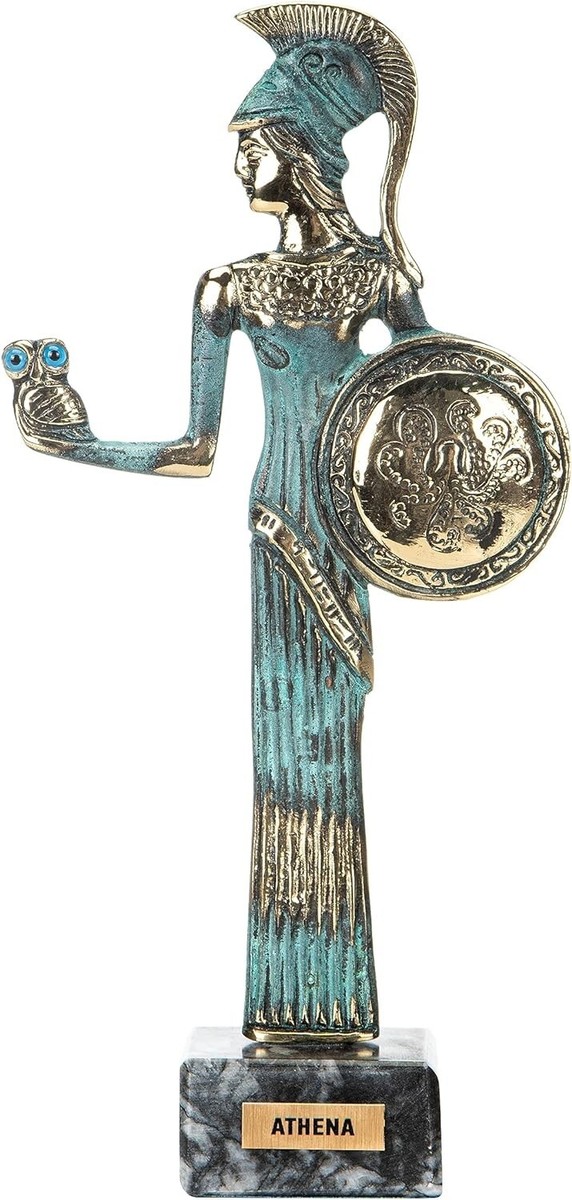 Dea Atena con gufo e scudo fatto a mano in bronzo massiccio 10,03