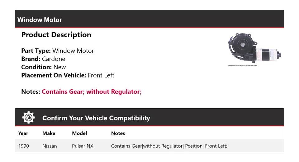 Nissan Pulsar NX 1990 motor ventana delantero izquierdo cardone Foto 2 de 4