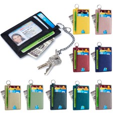 RFID Blocking Front Pocket Credit Card Holder Small Leather Wallet With Keychain