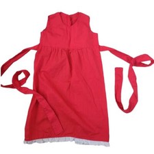 vintage Red Pinafore Dress Handmade Sleeveless White Lace Hem Toddler