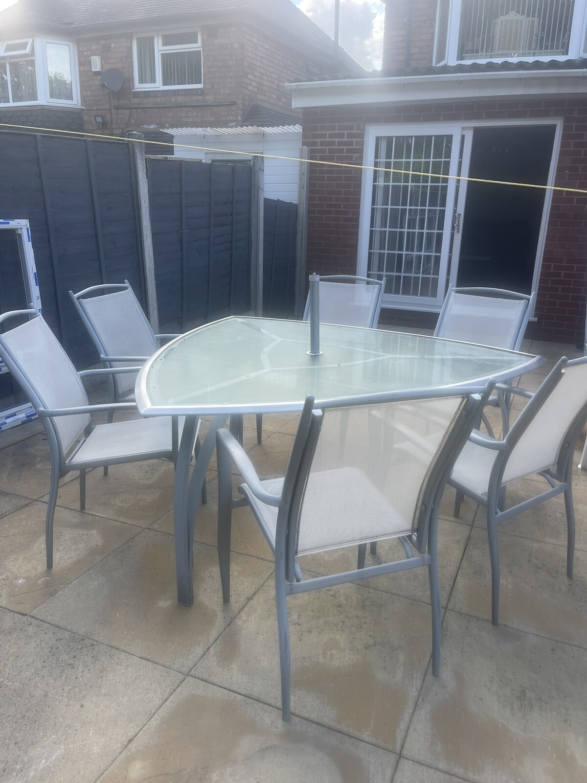 Garden patio furniture dining set with 6 chairs and a parasol eBay