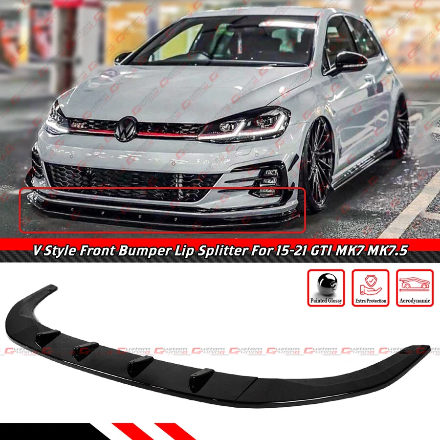 FOR 15-21 VW GOLF R GTI MK7 MK7.5 GLOSS BLACK V STYLE FRONT BUMPER LIP SPLITTER - Image 2 of 4