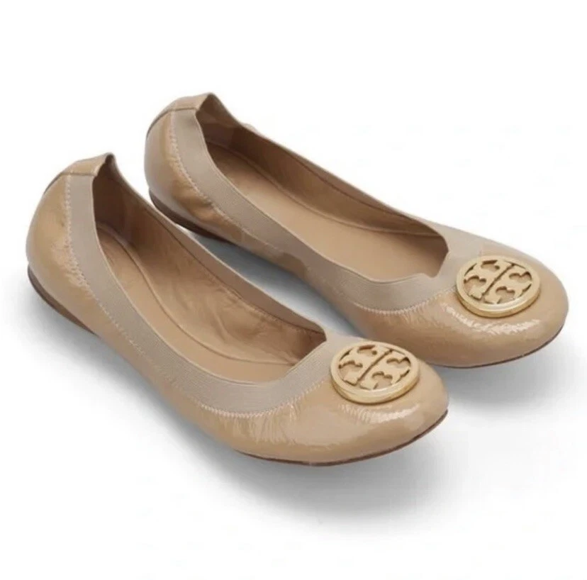 Tory Burch Caroline Tan Patent Leather Ballet Flats Size 7 1 2