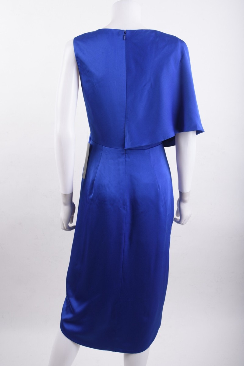Theia Womens Candace Wrap Satin Cocktail Dress Sz 6 Blue Draped V-Neck NWT