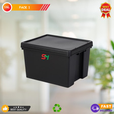 16 Litre Heavy Duty Recycled Box with Lid Black 38.5 x 29 x 21.5 cm - Pack 1