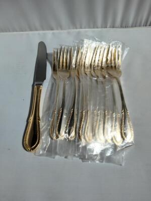 11pcs FARBERWARE BREEZE GOLD Salad Forks +  bonus knife NOS