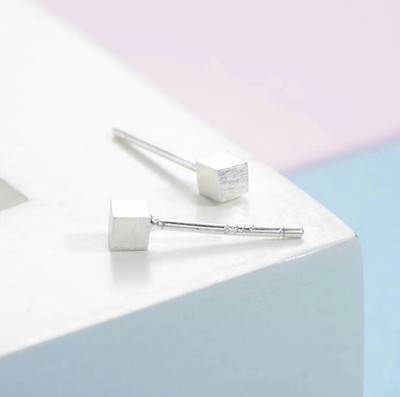 Lovely Adorable Tiny Cube Silver Earring Stud