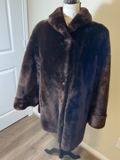 Edward's Furs Dark Brown, Blue Plaid Lining Coat - Size Women's Large. Guc