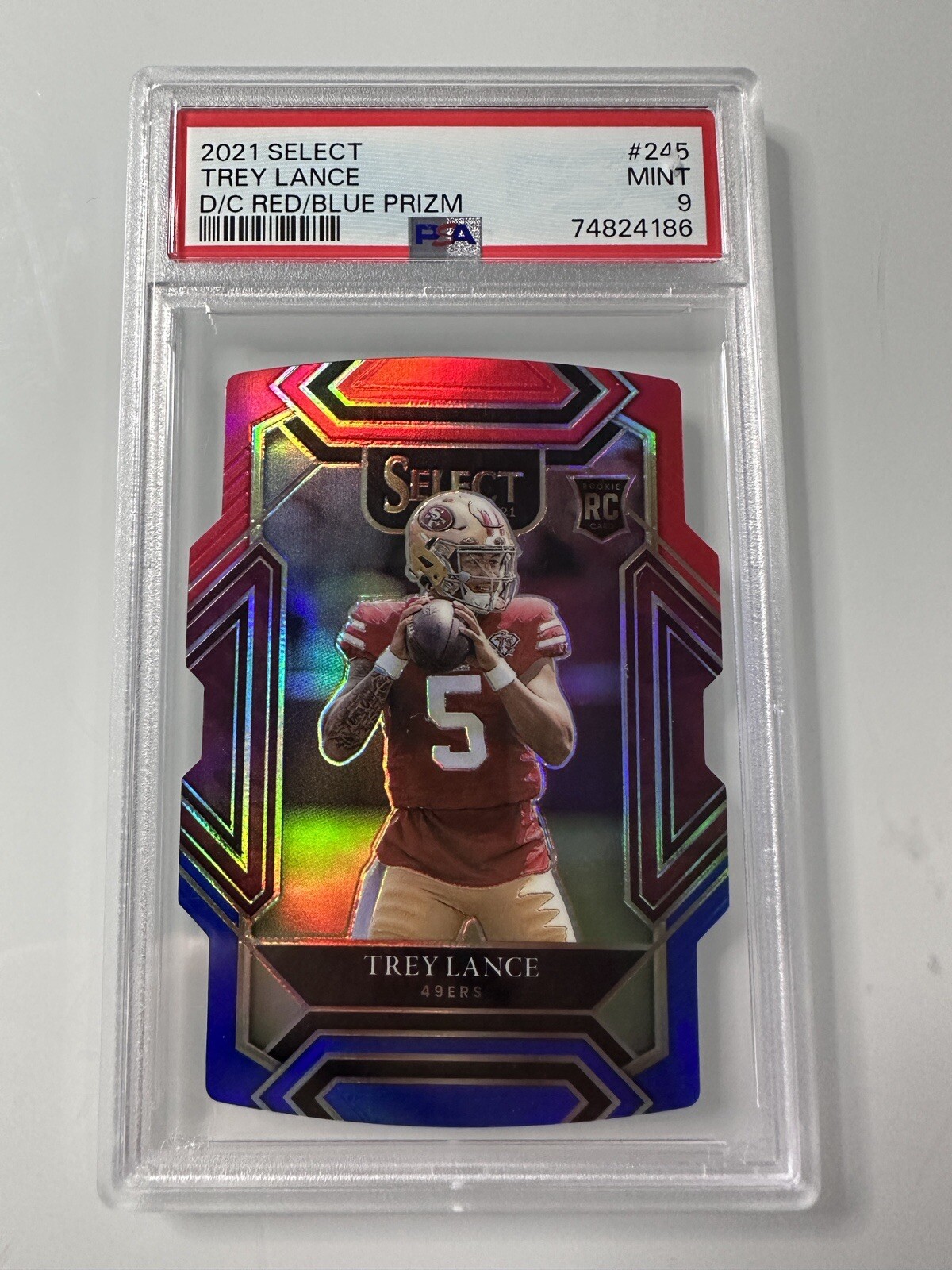2021 Panini Select Football Trey Lance #245 Club Level Red Blue Die-CuT PSA 9