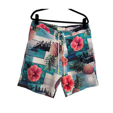 American Eagle Floral Tropical Pineapple Print Board Swim Shorts Mens Size L