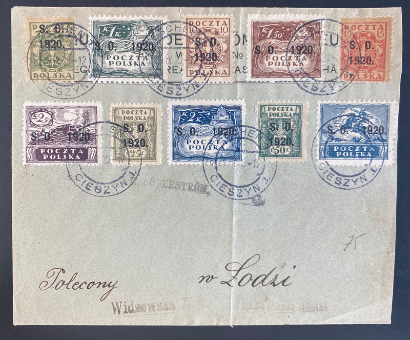 1920 Cieszyn Poland First Day Cover to Lodzi SO Overprinted Stamp