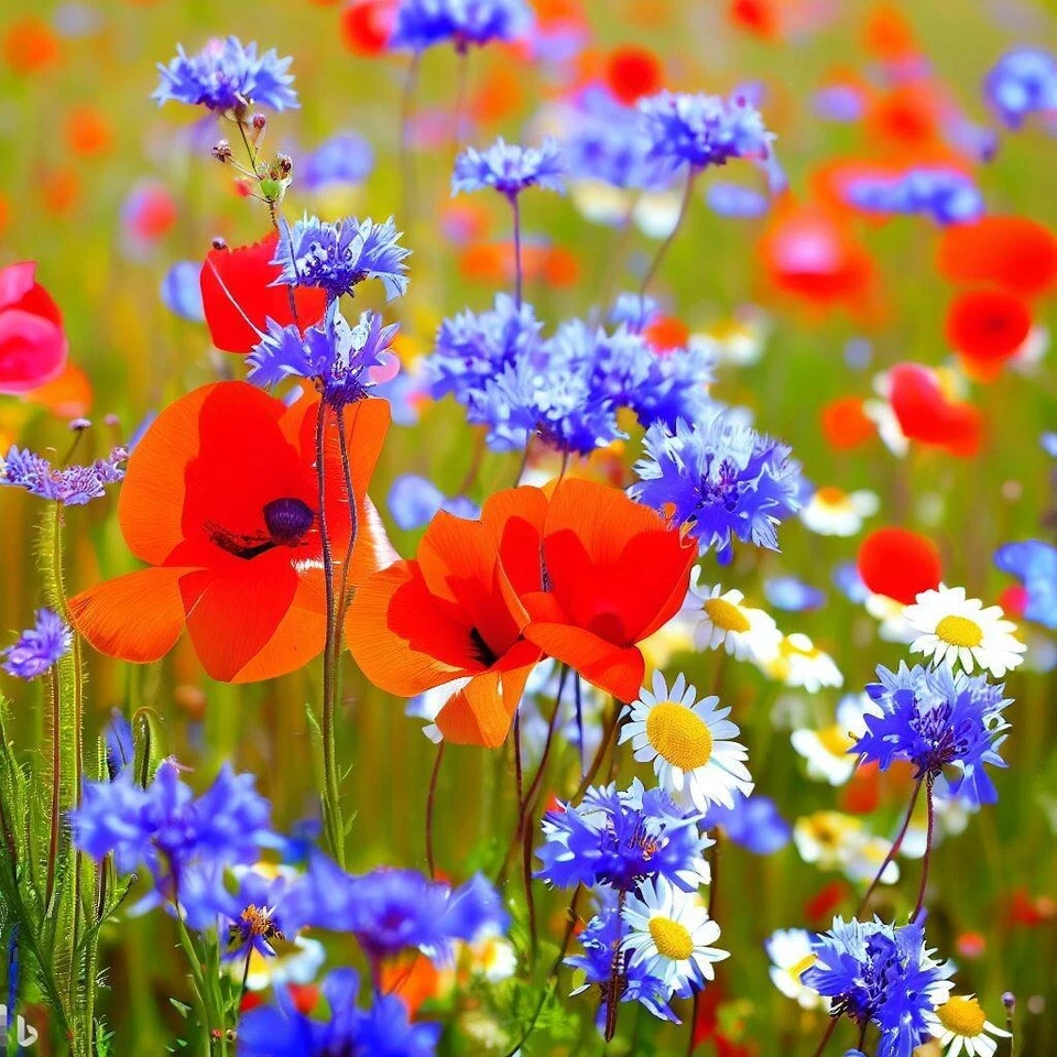 RUTH ART DESIGN Wildflower Meadow. Vibrant, colourful. Blank Greeting Card with envelope. New