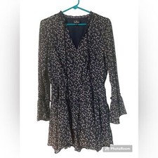 Lulus Navy Blue, Floral, Long sleeve, ruffled dress