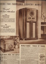 Página de anuncios de catálogo Wards 1938 Super-Heterodinas Granja Radio Abrigo Modelo Super Power