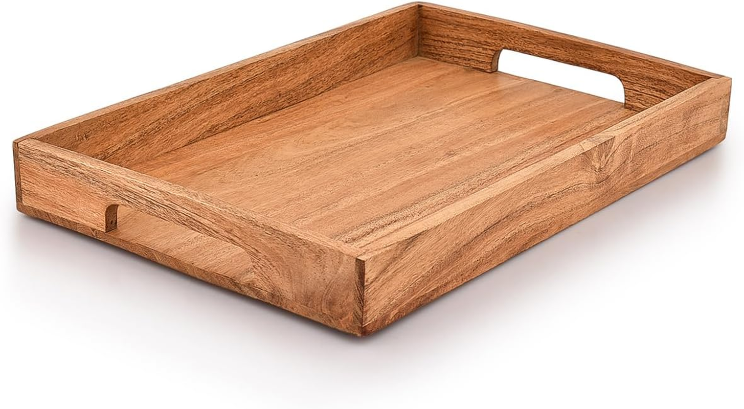 Acacia  Wood  Serving  Tray  with  Handles , Wooden  Serving  Tray ,  Snack  Tra