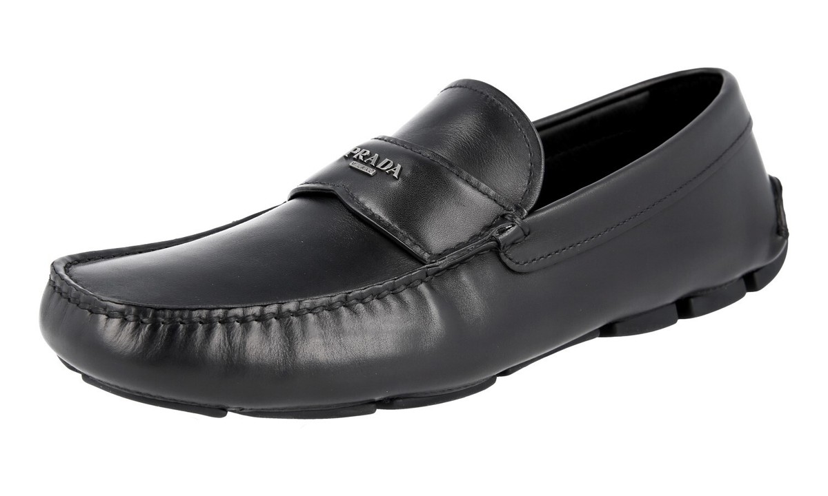 PRADA DRIVING LOAFERS SLIPPER SHOES 2D2170 BLACK LEATHER NEW