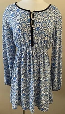 Cabana Life Blue Print Elastic Waist Buttons Cover Up Dress Size Medium