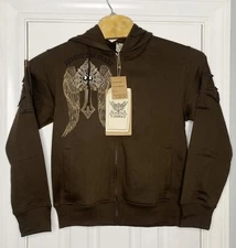 Beyond The Limit Mens Full Zip Fleece Hoodie Embroidered Dark Brown Small New