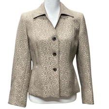 Jones New York Tan Brocade Long Sleeve Blazer Jacket Business Size 8P Career