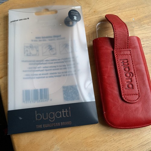 NEW Leather Red Bugatti mobile phone case size M/White Leather Case slide - Picture 8 of 9
