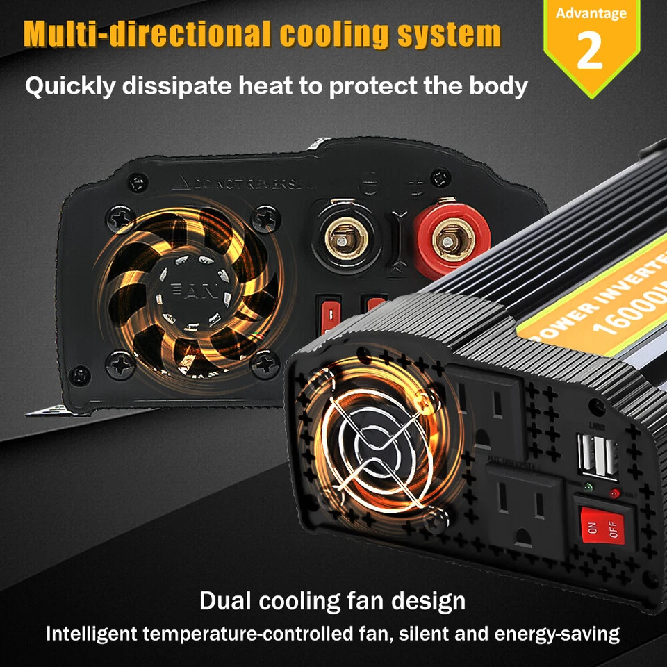 Car Power Inverter 16000/8000 Watts DC 12V to AC 110V Sine Wave Solar Converter - Image 4 of 4
