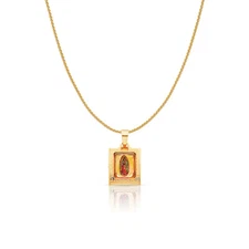 14K Yellow Gold Guadalupe Enamel Charm Pendant & 0.9mm Wheat Chain Necklace
