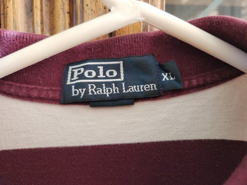 HERREN RALPH LAUREN POLO KURZARM XL WEINROT & WEISS GESTREIFT BAUMWOLLE - Bild 5 von 5